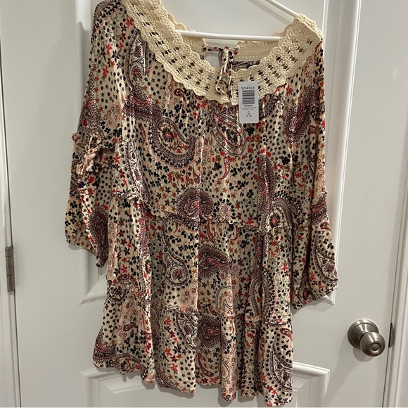 NWT Babydoll Clip Dot Crinkle Gauze Crochet Neck Top, Size 1 (14/16) - Picture 5 of 10